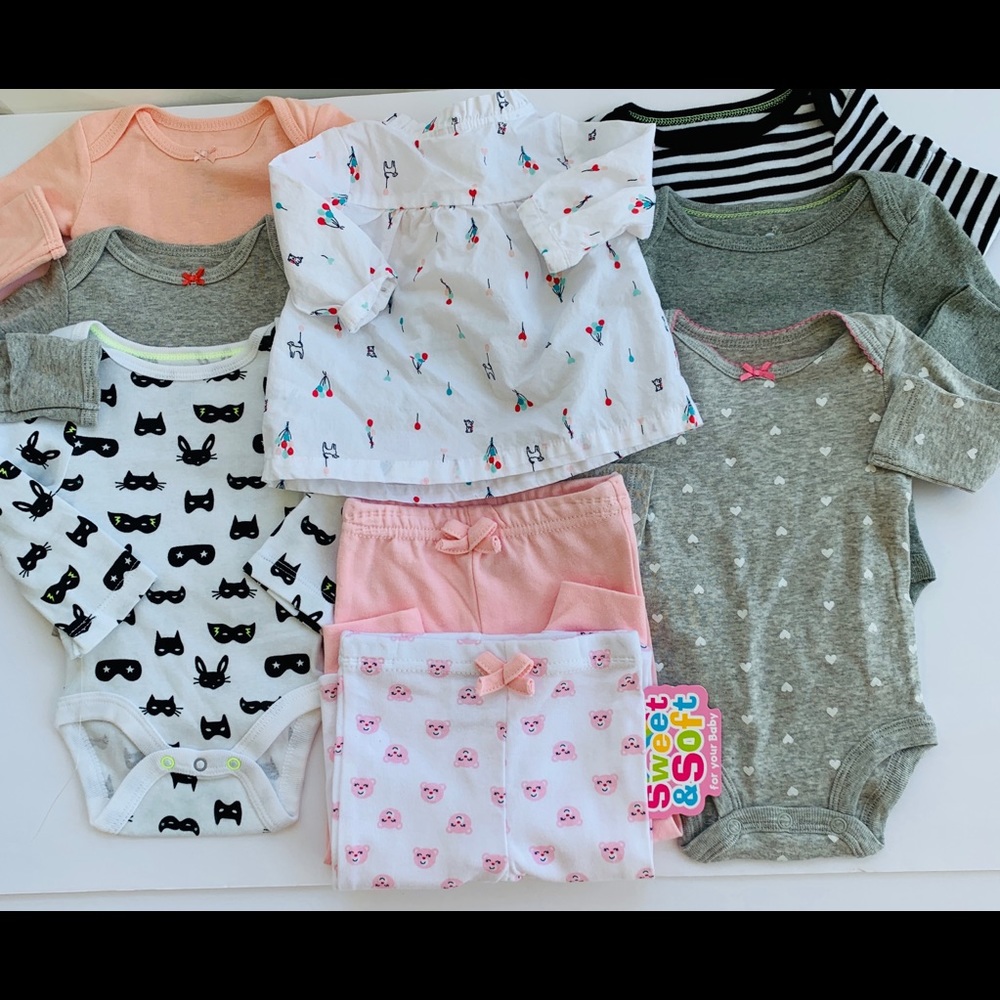 Baby girl onesie shirt and pants 9 items